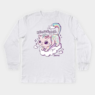 Magical rainbow cat pun meowgical Kids Long Sleeve T-Shirt